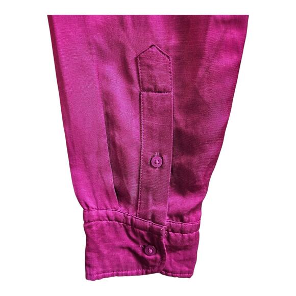 LAUREN RALPH LAUREN Women L Satin Blouse Buttons Fuchsia Pink Viscose Linen 40" - Picture 3 of 7
